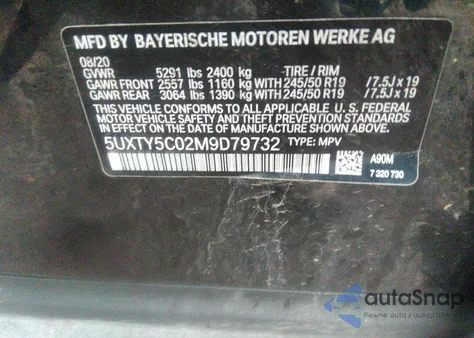 2021 BMW X3 xDrive30I из США, поврежденный, VIN 5UXTY5C02M9D79732